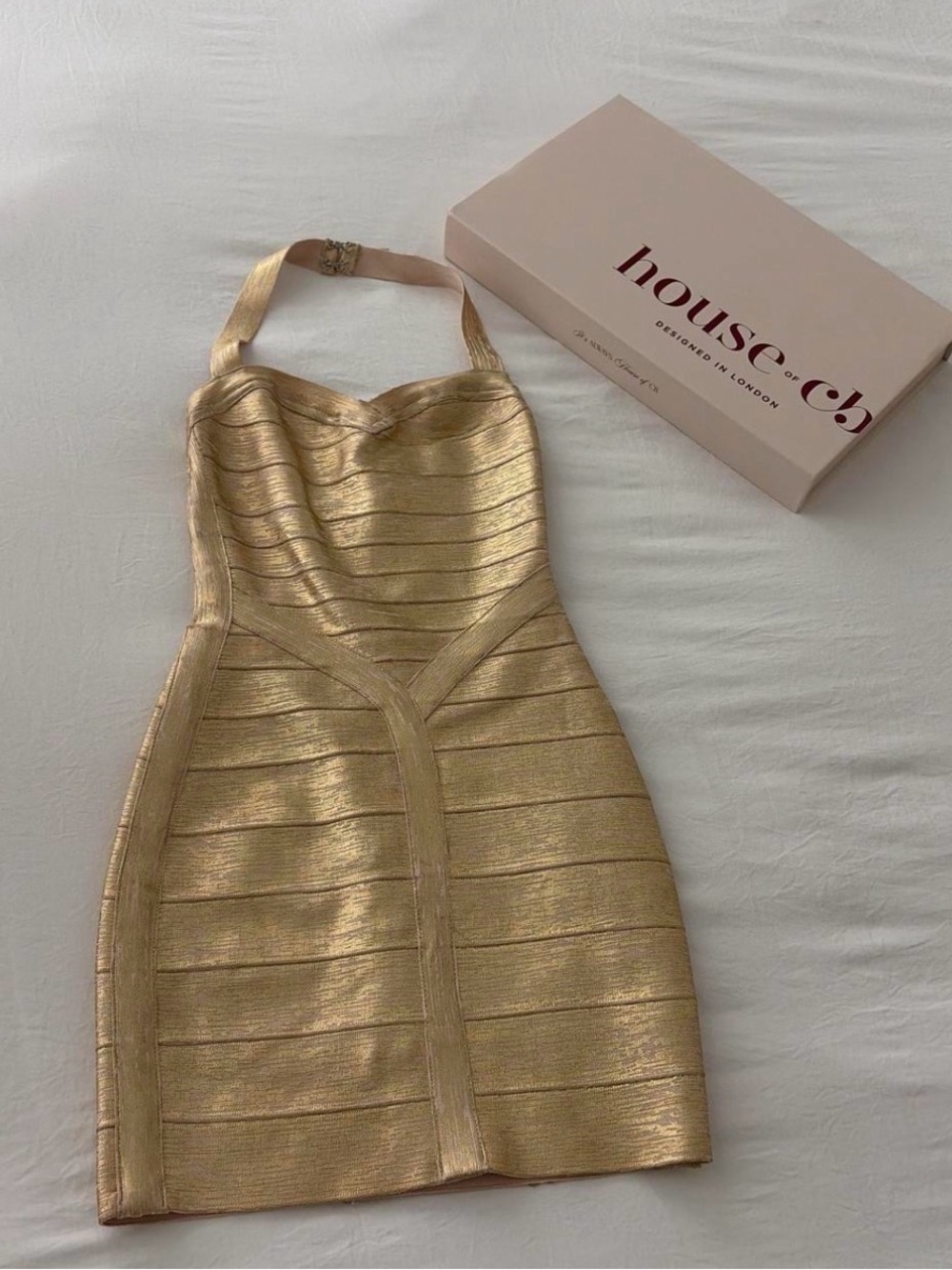 House of CB Gold Halter Bandage Mini Dress